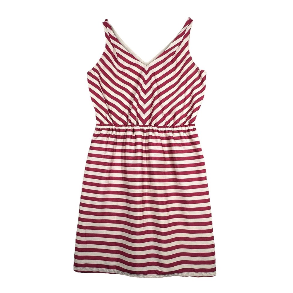 Loft Dress Womens 6 Dark Pink White Striped Fit & Flare Casual Office Preppy‎